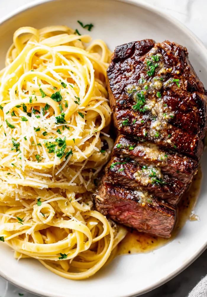 Garlic Butter Steak with Parmesan Alfredo Recipe