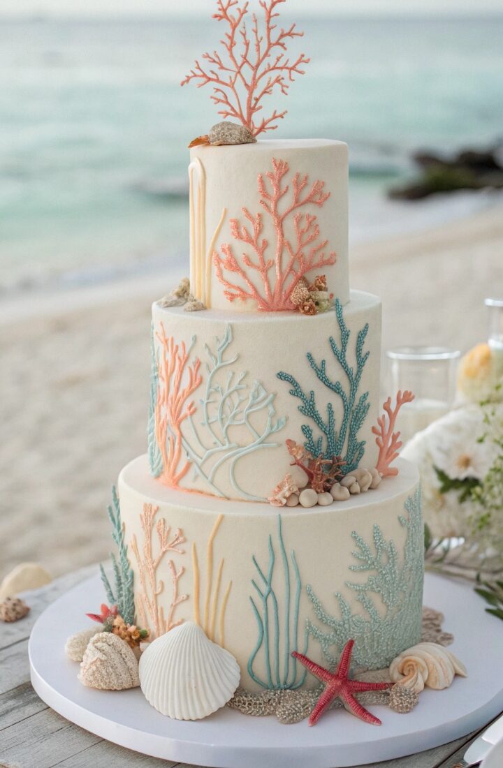 13 Beautiful Coastal Wedding Cakes Full of Ocean-Inspired Charm